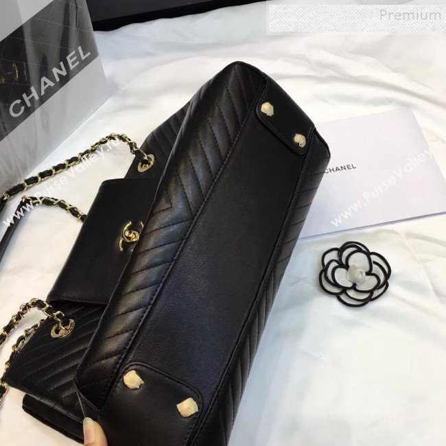 Chanel Chevron Calfskin Strap Shopping Bag Black 2019 (JIYUAN-9101704)