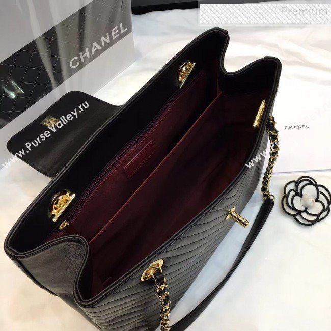 Chanel Chevron Calfskin Strap Shopping Bag Black 2019 (JIYUAN-9101704)