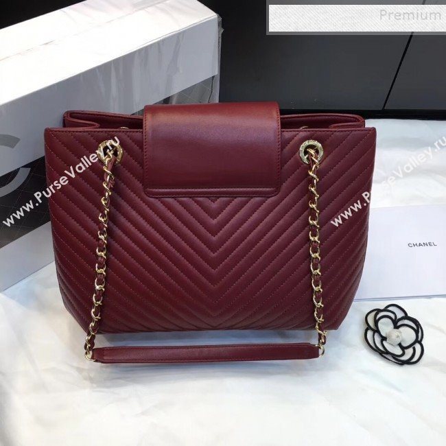 Chanel Chevron Calfskin Strap Shopping Bag Burgundy 2019 (JIYUAN-9101703)