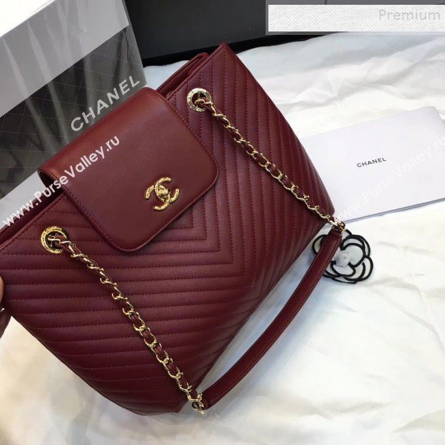Chanel Chevron Calfskin Strap Shopping Bag Burgundy 2019 (JIYUAN-9101703)