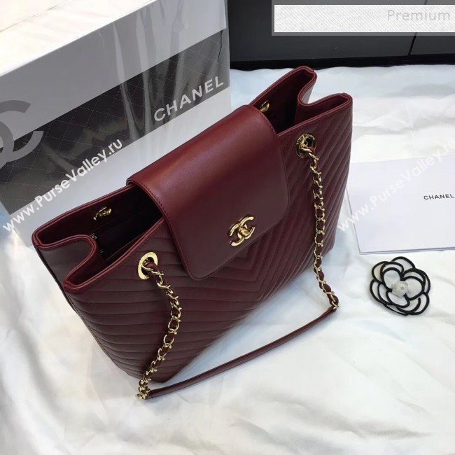 Chanel Chevron Calfskin Strap Shopping Bag Burgundy 2019 (JIYUAN-9101703)