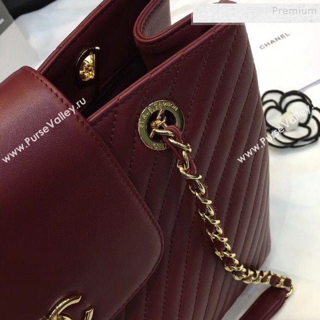 Chanel Chevron Calfskin Strap Shopping Bag Burgundy 2019 (JIYUAN-9101703)