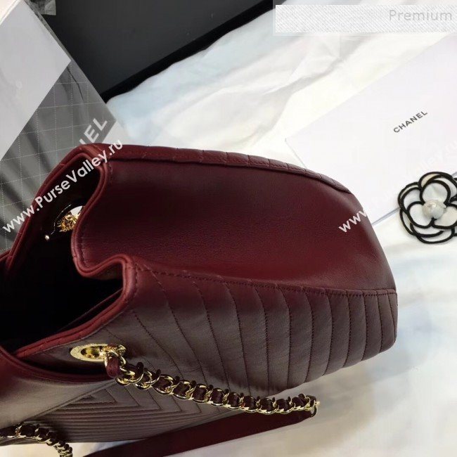 Chanel Chevron Calfskin Strap Shopping Bag Burgundy 2019 (JIYUAN-9101703)