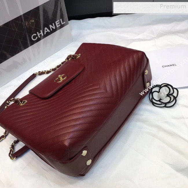 Chanel Chevron Calfskin Strap Shopping Bag Burgundy 2019 (JIYUAN-9101703)