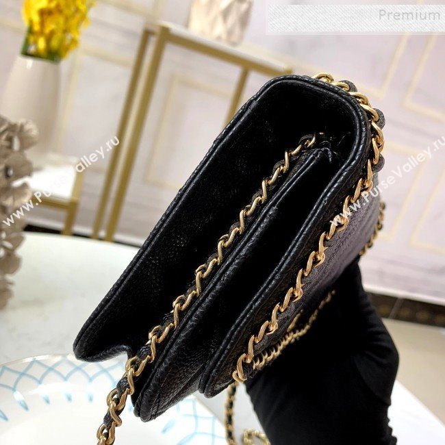 Chanel Quilted Grained Leather Chain Trim Wallet on Chain WOC Black 2019 (FM-9101705)