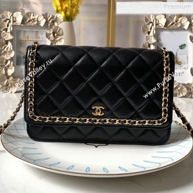 Chanel Quilted Lambskin Chain Trim Wallet on Chain WOC Black 2019 (FM-9101706)
