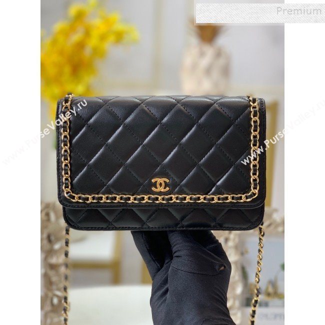 Chanel Quilted Lambskin Chain Trim Wallet on Chain WOC Black 2019 (FM-9101706)
