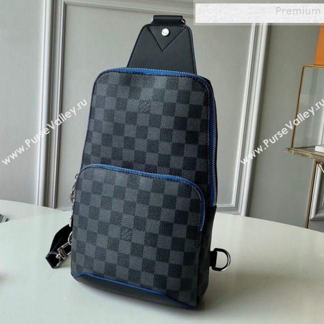 Louis Vuitton Mens Avenue Damier Graphite Canvas Sling Shoulder Bag N40008 Blue 2019 (KD-9101778)