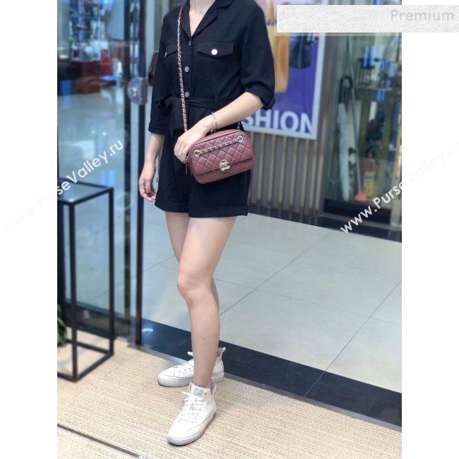 Chanel Quilted Grained Calfskin Round CC Metal Camera Bag AS6066 Burgundy 2019 (SMJD-9102225)