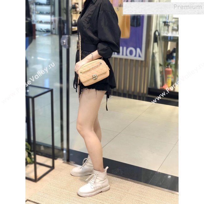 Chanel Quilted Grained Calfskin Round CC Metal Camera Bag AS6066 Apricot 2019 (SMJD-9102224)