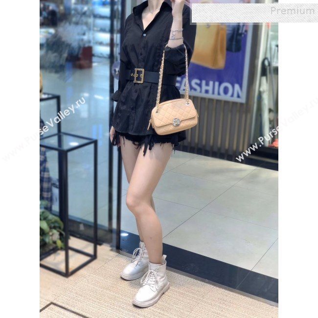 Chanel Quilted Grained Calfskin Round CC Metal Camera Bag AS6066 Apricot 2019 (SMJD-9102224)