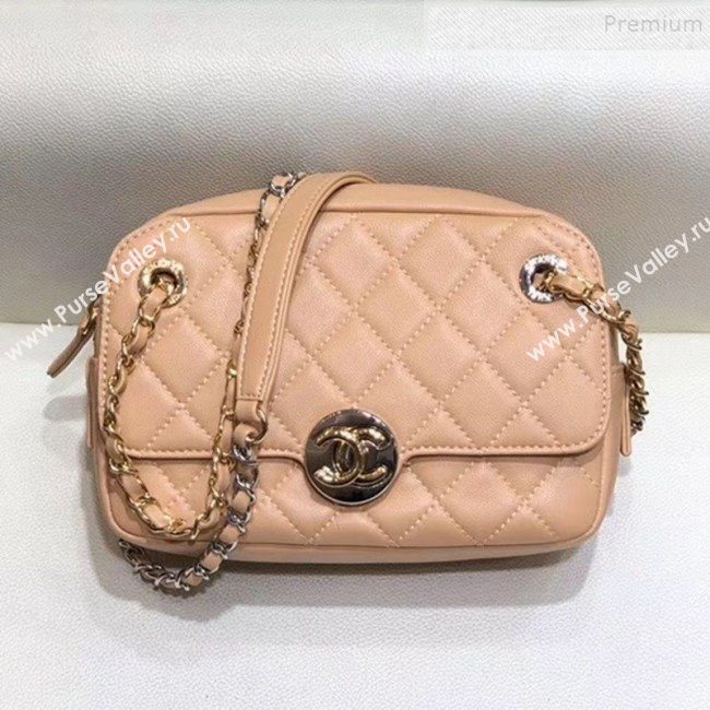 Chanel Quilted Grained Calfskin Round CC Metal Camera Bag AS6066 Apricot 2019 (SMJD-9102224)