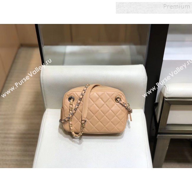 Chanel Quilted Grained Calfskin Round CC Metal Camera Bag AS6066 Apricot 2019 (SMJD-9102224)