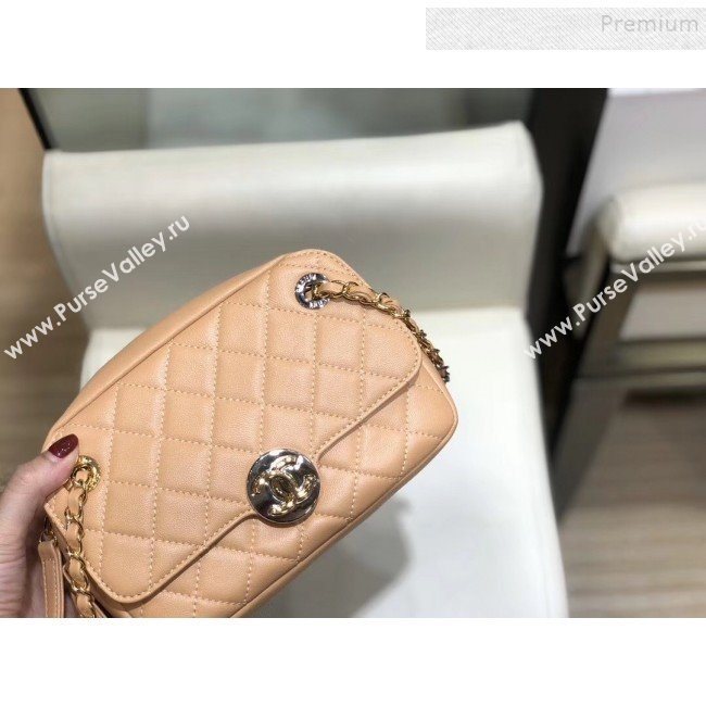 Chanel Quilted Grained Calfskin Round CC Metal Camera Bag AS6066 Apricot 2019 (SMJD-9102224)