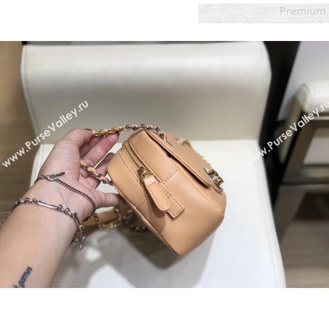 Chanel Quilted Grained Calfskin Round CC Metal Camera Bag AS6066 Apricot 2019 (SMJD-9102224)