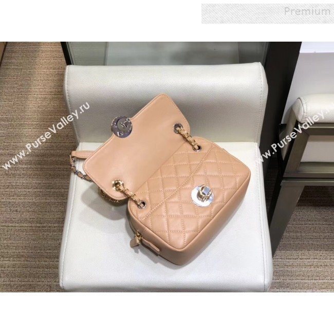 Chanel Quilted Grained Calfskin Round CC Metal Camera Bag AS6066 Apricot 2019 (SMJD-9102224)