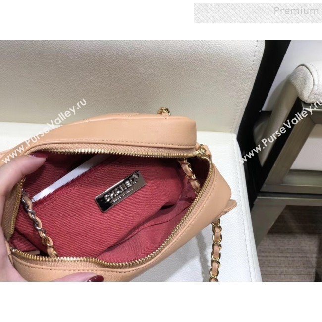 Chanel Quilted Grained Calfskin Round CC Metal Camera Bag AS6066 Apricot 2019 (SMJD-9102224)