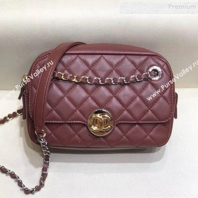 Chanel Quilted Grained Calfskin Round CC Metal Camera Bag AS6066 Burgundy 2019 (SMJD-9102225)