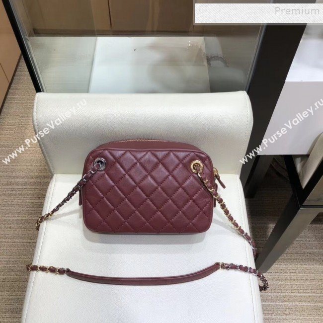 Chanel Quilted Grained Calfskin Round CC Metal Camera Bag AS6066 Burgundy 2019 (SMJD-9102225)