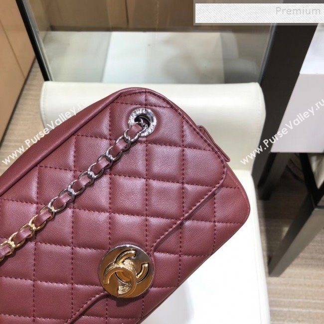 Chanel Quilted Grained Calfskin Round CC Metal Camera Bag AS6066 Burgundy 2019 (SMJD-9102225)