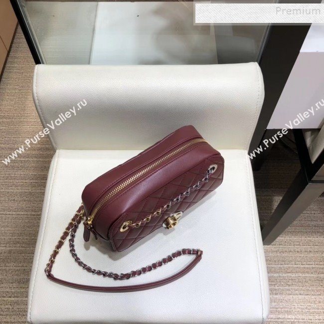 Chanel Quilted Grained Calfskin Round CC Metal Camera Bag AS6066 Burgundy 2019 (SMJD-9102225)