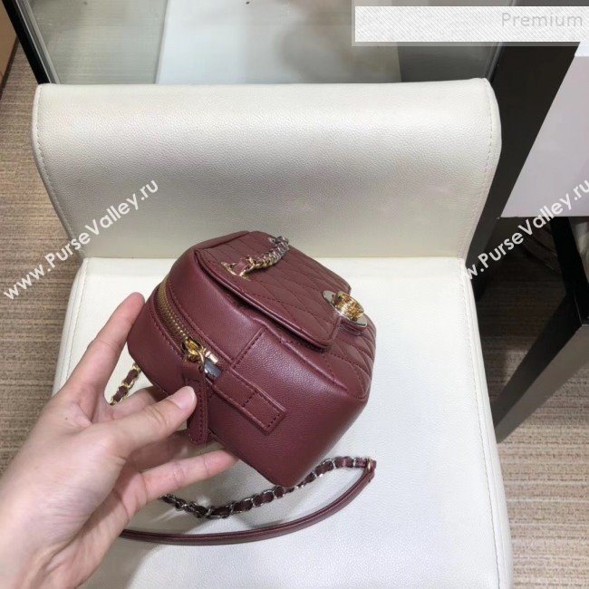 Chanel Quilted Grained Calfskin Round CC Metal Camera Bag AS6066 Burgundy 2019 (SMJD-9102225)