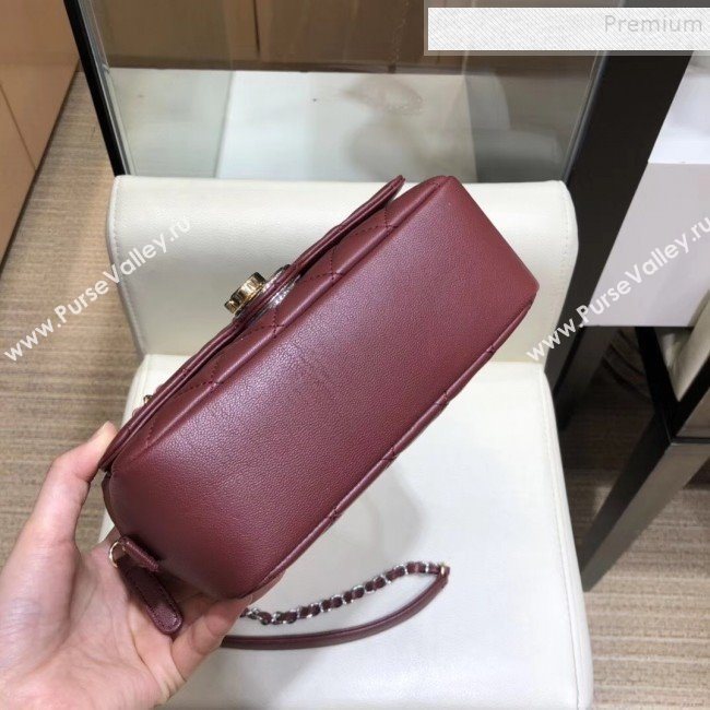 Chanel Quilted Grained Calfskin Round CC Metal Camera Bag AS6066 Burgundy 2019 (SMJD-9102225)