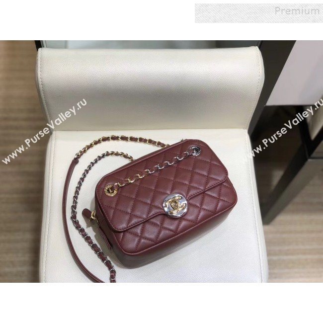 Chanel Quilted Grained Calfskin Round CC Metal Camera Bag AS6066 Burgundy 2019 (SMJD-9102225)