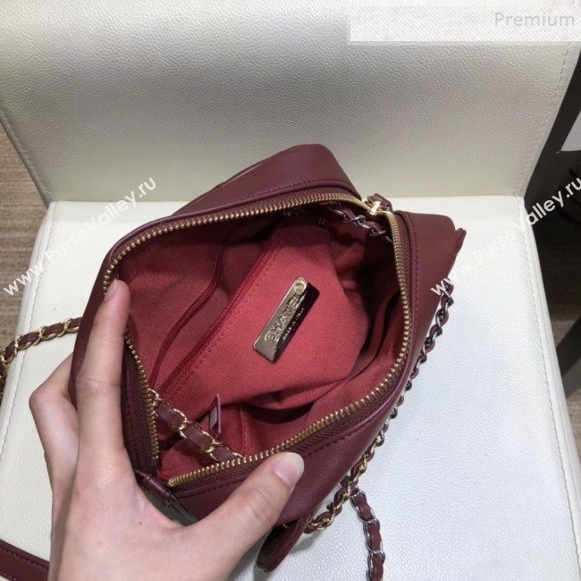 Chanel Quilted Grained Calfskin Round CC Metal Camera Bag AS6066 Burgundy 2019 (SMJD-9102225)