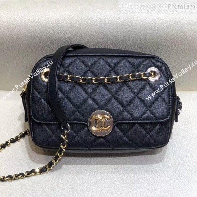 Chanel Quilted Grained Calfskin Round CC Metal Camera Bag AS6066 Black 2019 (SMJD-9102226)