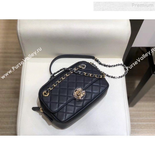 Chanel Quilted Grained Calfskin Round CC Metal Camera Bag AS6066 Black 2019 (SMJD-9102226)