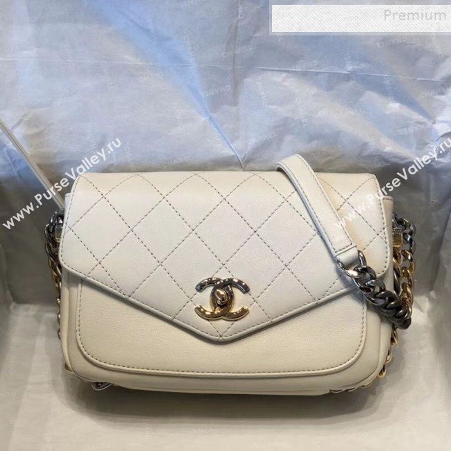 Chanel Quilted Calfskin Flap Bag AS0413 White 2019 (SMJD-9102205)