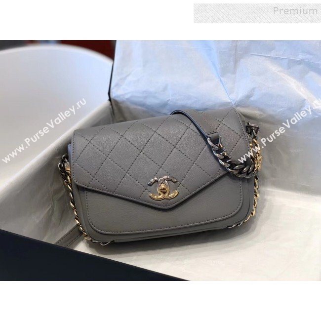 Chanel Quilted Calfskin Flap Bag AS0413 Gray 2019 (SMJD-9102206)