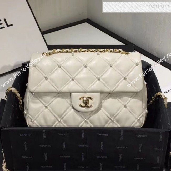 Chanel Quilted Pearl Lambskin Flap Bag AS1202 White 2019 (KAIS-9102212)