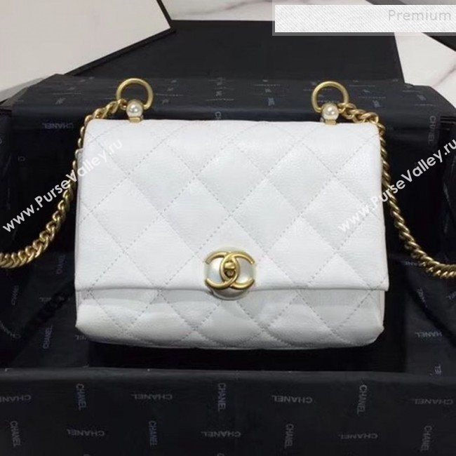 Chanel Quilted Leather Pearl Trim Small Flap Bag AS1170 White 2019 (KAIS-9102215)