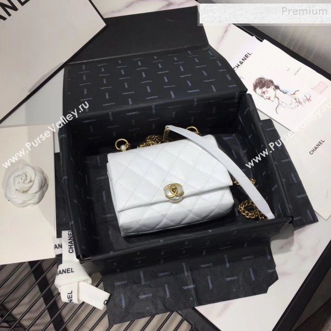 Chanel Quilted Leather Pearl Trim Small Flap Bag AS1170 White 2019 (KAIS-9102215)