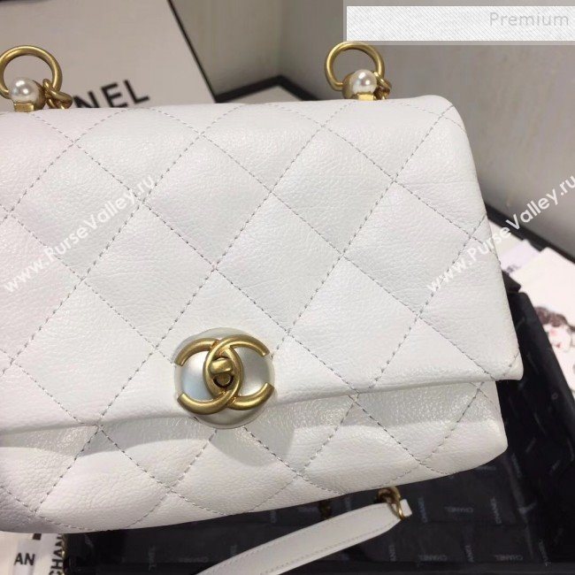 Chanel Quilted Leather Pearl Trim Small Flap Bag AS1170 White 2019 (KAIS-9102215)