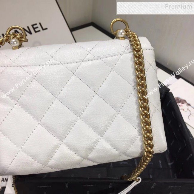 Chanel Quilted Leather Pearl Trim Small Flap Bag AS1170 White 2019 (KAIS-9102215)