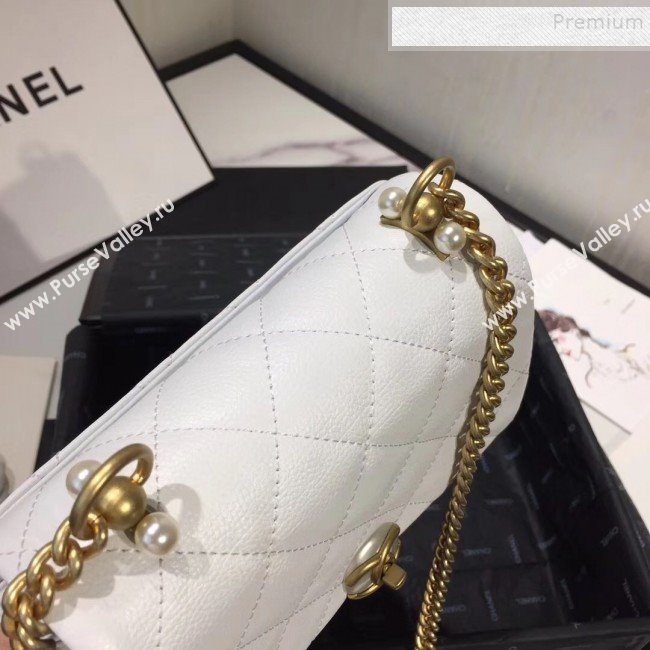 Chanel Quilted Leather Pearl Trim Small Flap Bag AS1170 White 2019 (KAIS-9102215)