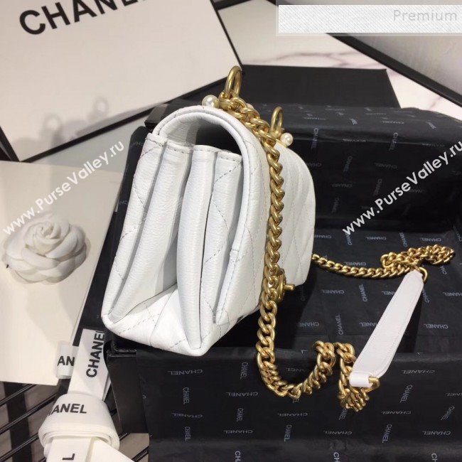 Chanel Quilted Leather Pearl Trim Small Flap Bag AS1170 White 2019 (KAIS-9102215)