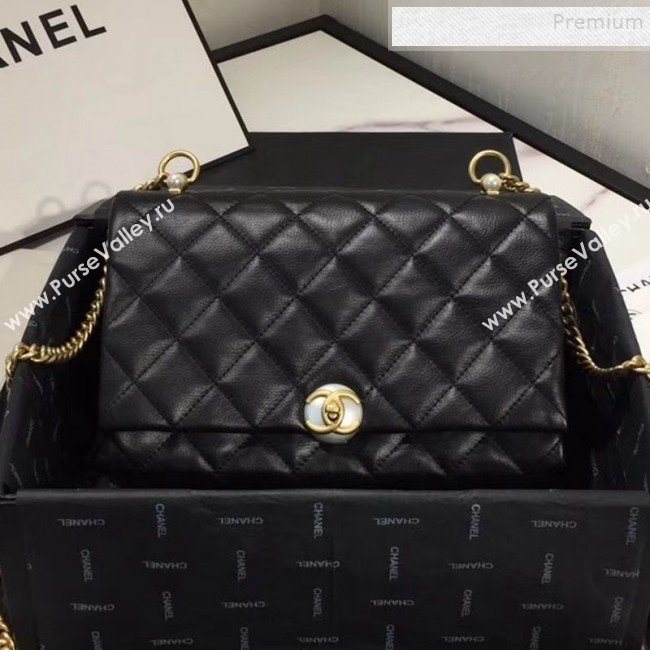 Chanel Quilted Leather Pearl Trim Medium Flap Bag AS1172 Black 2019 (KAIS-9102216)