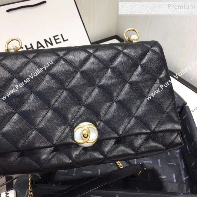 Chanel Quilted Leather Pearl Trim Medium Flap Bag AS1172 Black 2019 (KAIS-9102216)