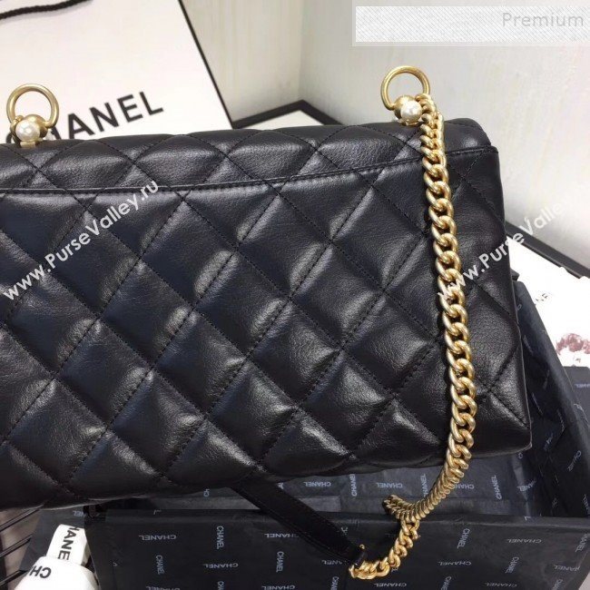 Chanel Quilted Leather Pearl Trim Medium Flap Bag AS1172 Black 2019 (KAIS-9102216)