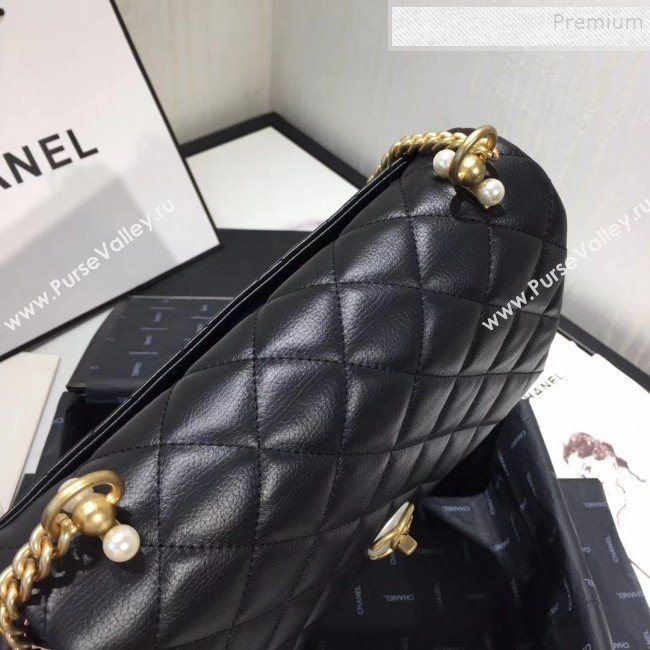 Chanel Quilted Leather Pearl Trim Medium Flap Bag AS1172 Black 2019 (KAIS-9102216)