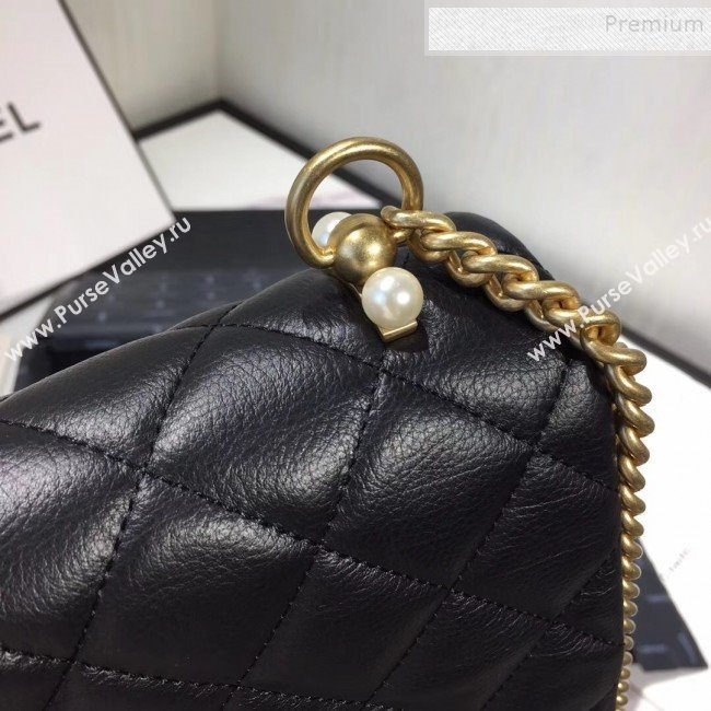 Chanel Quilted Leather Pearl Trim Medium Flap Bag AS1172 Black 2019 (KAIS-9102216)