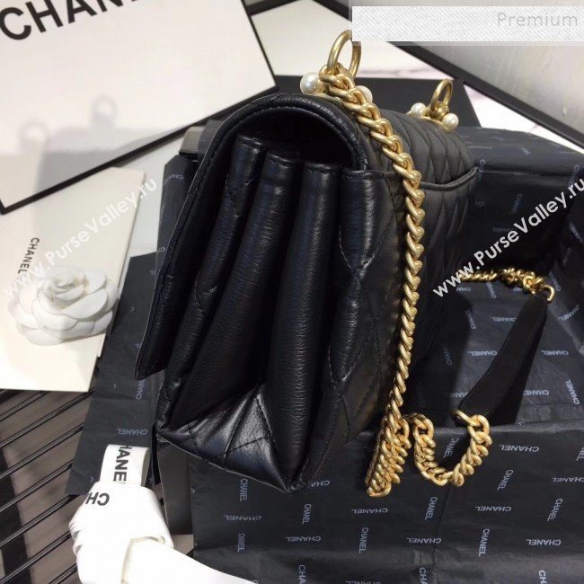 Chanel Quilted Leather Pearl Trim Medium Flap Bag AS1172 Black 2019 (KAIS-9102216)