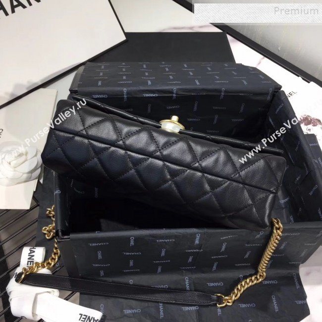 Chanel Quilted Leather Pearl Trim Medium Flap Bag AS1172 Black 2019 (KAIS-9102216)