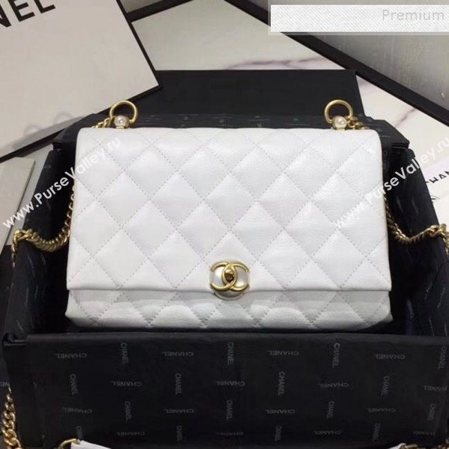 Chanel Quilted Leather Pearl Trim Medium Flap Bag AS1172 White 2019 (KAIS-9102217)