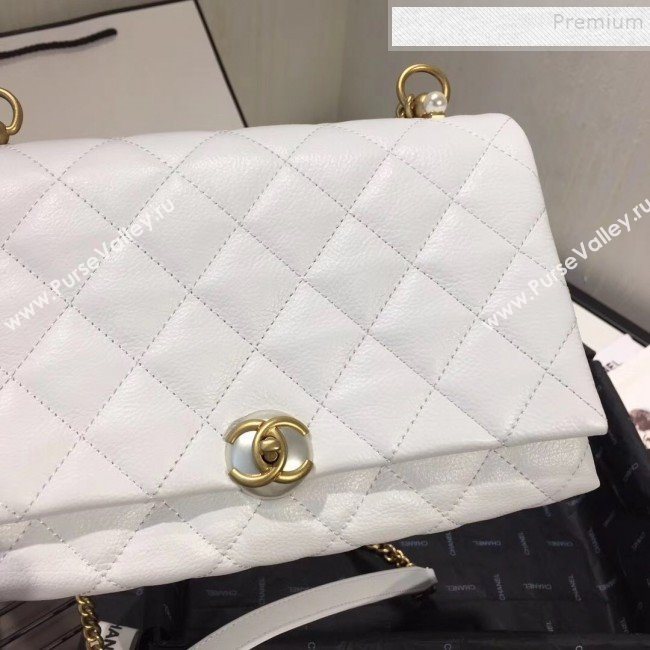 Chanel Quilted Leather Pearl Trim Medium Flap Bag AS1172 White 2019 (KAIS-9102217)