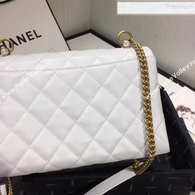 Chanel Quilted Leather Pearl Trim Medium Flap Bag AS1172 White 2019 (KAIS-9102217)